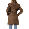 thumbnail image 3 of Allegra K Women's Winter Faux Suede Lapel Hooded Wrap Belted Long Trench Coat, 3 of 6