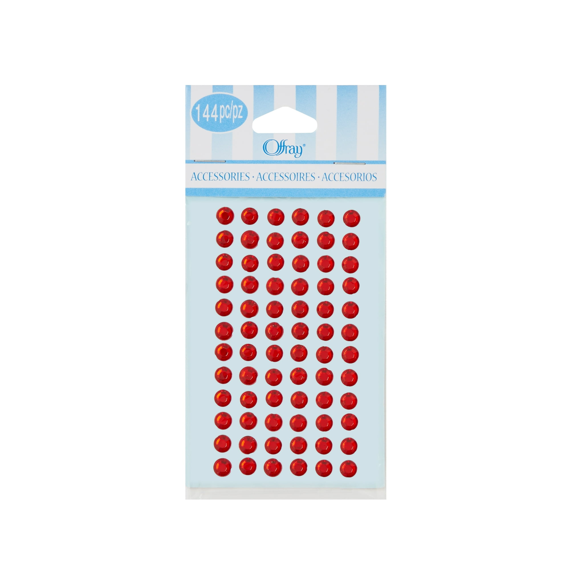 Offray accessories, red adhesive gems are great additions to self printed invitations, scrap booking or an yard craft project, 144 pieces, 1 package