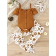 thumbnail image 2 of Bagilaanoe 3pcs Newborn Baby Girl Long Pants Set Short Sleeve Cold Shoulder Romper Tops + Flare Trousers + Headband 3M 6M 12M 18M 24M Infant Casual Outfits, 2 of 9