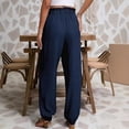 thumbnail image 4 of Kelon Women's Casual Pants, Womens Linen Pants Wide Leg Palazzo Capri Drawstring Casual Lounge Flowy Summer Beach Vacation Crop Trousers with Pockets, S, 4 of 6