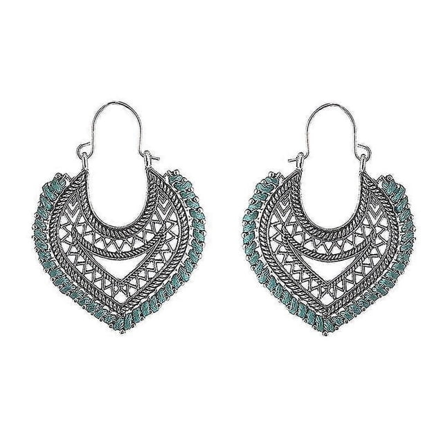 Ethnic Gypsy Vintage Bohemian Drop Earrings For Women Heart Flower Hol--el012 green|Model code4929 el012 green