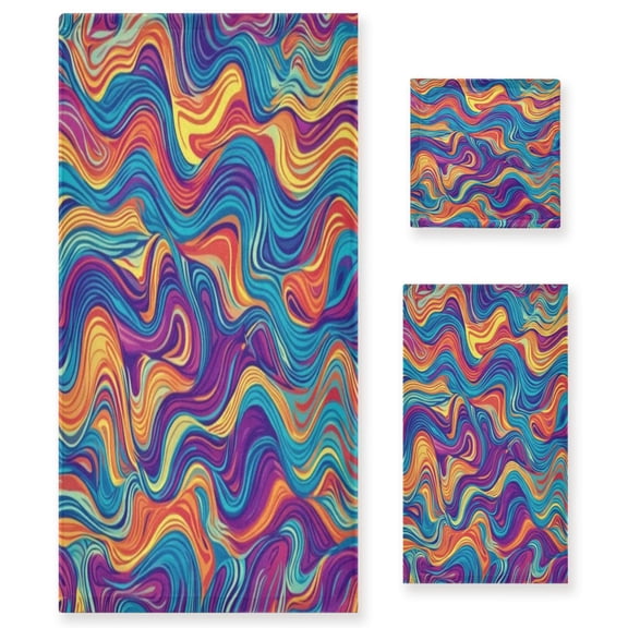 Three-Piece Towel Set Face Towel Towel Set Hand Towel Bath Towel Cotton Bath Towels Bath Towel Sets Hand Bath Towels Colored Waves