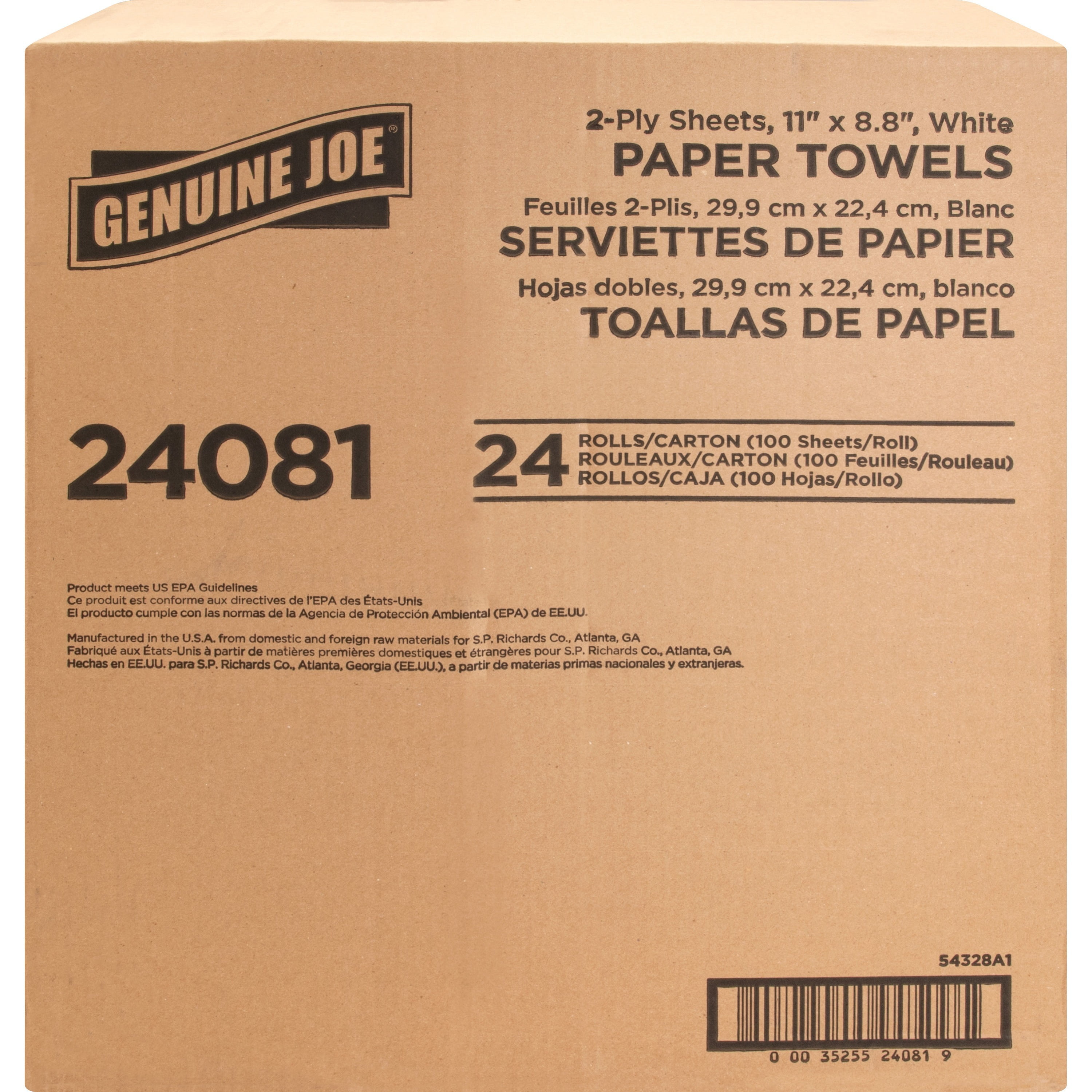 Genuine Joe Paper Towels - 2 Ply - 11" X 4.40" - 200 Sheets/roll - White - Flexible, Perforated, Absorbent, Soft - For Kitchen, Multipurpose, Breakroom - 24 / Carton