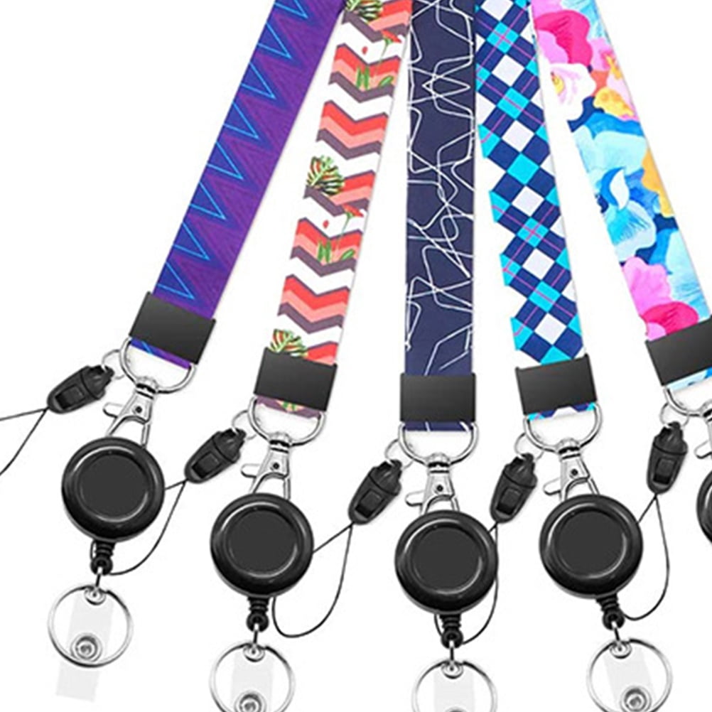 5 Sets Bussiness Card Trading Cartoon Lanyard with Pattern Geometric Figures Protective Case Documents Miss Staff