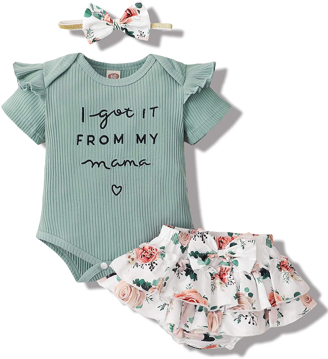HESHENG Newborn Infant Baby Girl Short Sleeve Clothes Letter Romper Top ...