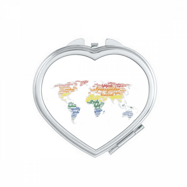 Global Map Lgbt Rainbow Wordcloud Mirror Travel Magnification Portable Handheld Pocket Makeup