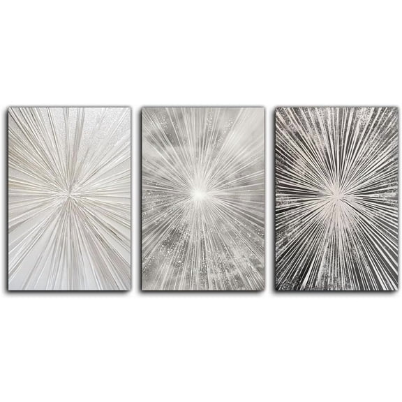 3 Pieces Set Abstract Art Oil Paintings on Canvas - Thick silver Texture Framed Wall Art Print, Modern Home Decor for Living Room Bedroom Office Artwork (8W X 12L)