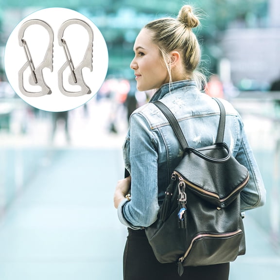 LOLIPPYY 2Pcs Stainless Steel Carabiner Multi-Function Keychain Bottle Opener for Outdoor Use Plated Silver