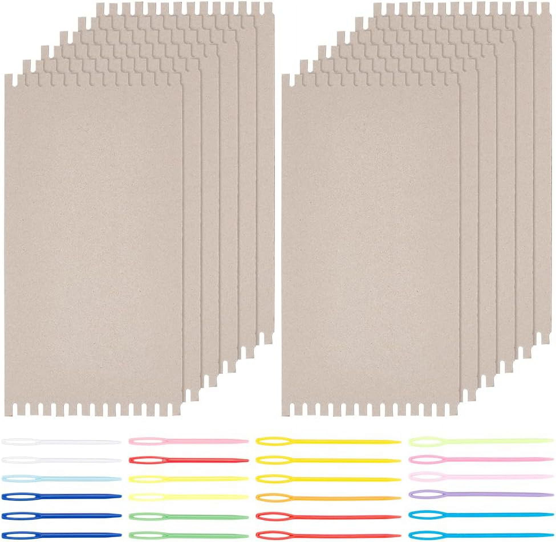 Knitting Tool Kits Including 8Pcs Cardboard Weaving Looms 16Pcs Large Eye Plastic Sewing Needles Mixed Color Loom: 30x25x0.2cm Needle: 92x6x3mm & 71x4x3mm for DIY