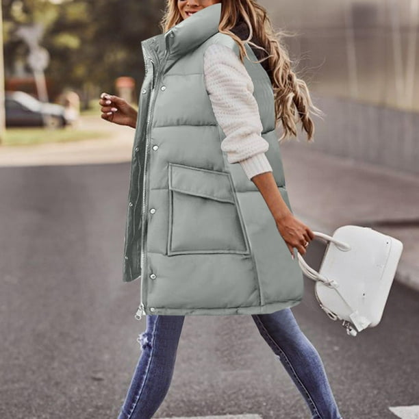 Gibobby Chaleco largo mujer Chaleco largo acolchado para mujer ligero sin mangas con bolsillos Gris M Bodega Aurrera en linea