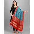 thumbnail image 2 of Women's Woven Silk Blend Firozi Patola Bandhani Ikat Dupatta with Tassels - Elegant Chunni for Women and Girls - Size: 1M x 2.25M, 2 of 2