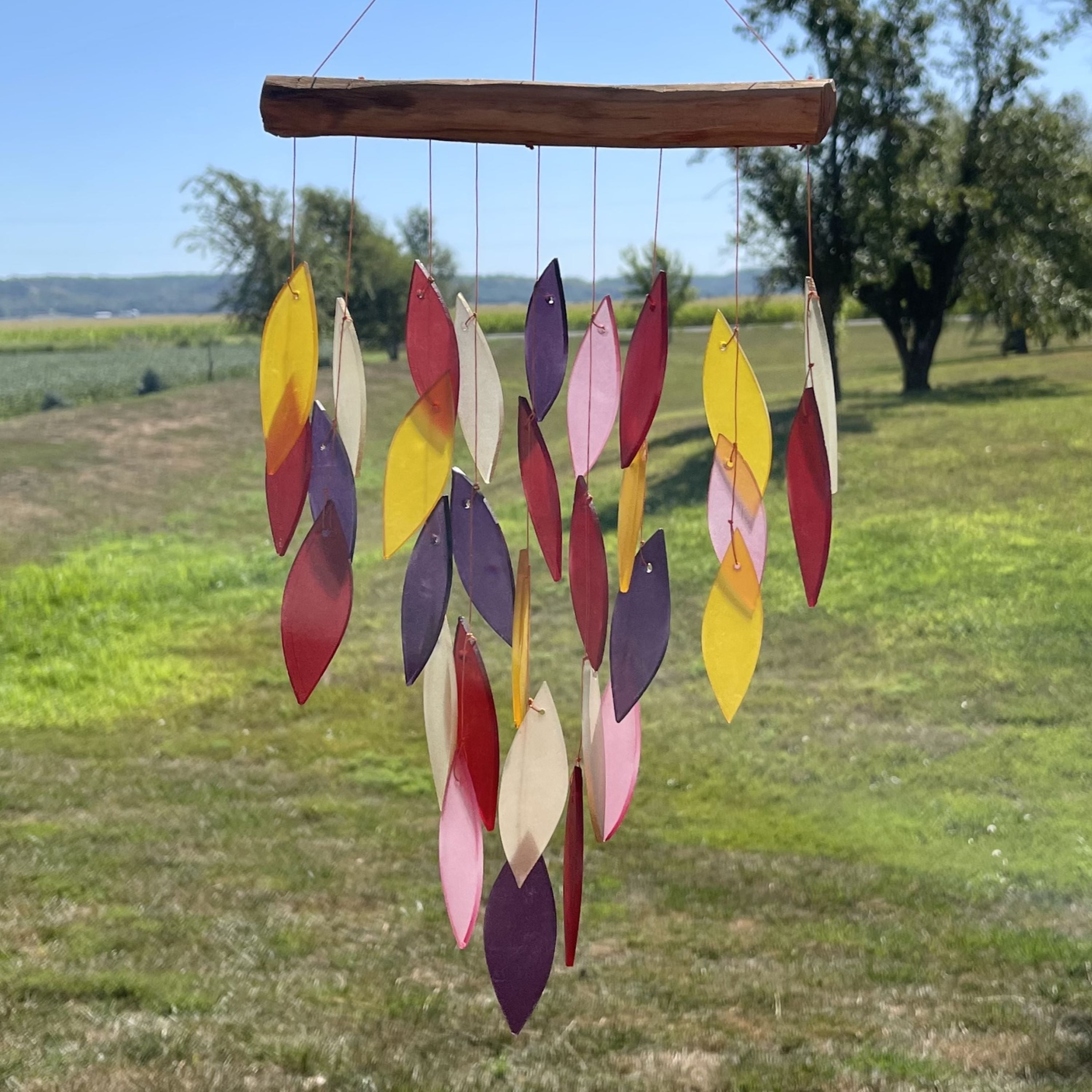 Blue Handworks Glass Wind Chime Fiesta Waterfall Wind Chimes Garden Decor
