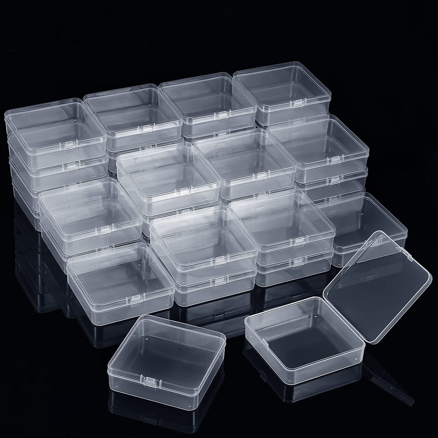 Clear Plastic Storage Box with Hinged Lid Jewelry Display Beads Container Case 