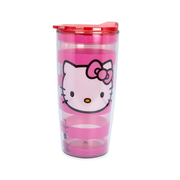 Sanrio Hello Kitty Pink Stripes Travel Tumbler with Slide Close Lid | 20 Ounces