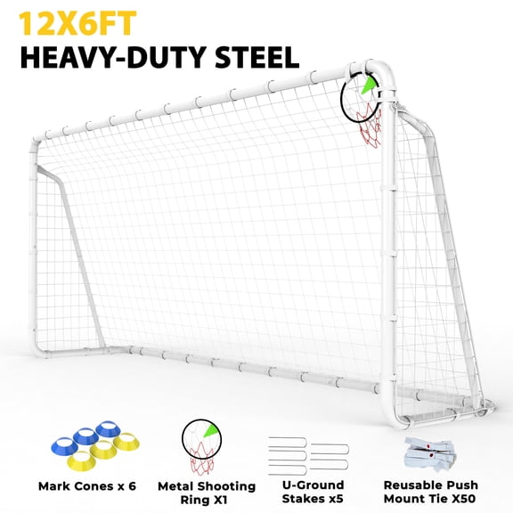 Mersco 12 x 6FT Portable Soccer Goals,Backyard Kids Soccer Net with High-Strength Nets,Soccer Durable Post for Adults Outdoor's Practice Training,Toddler Soccer Toddler Goal for Sports Games,White