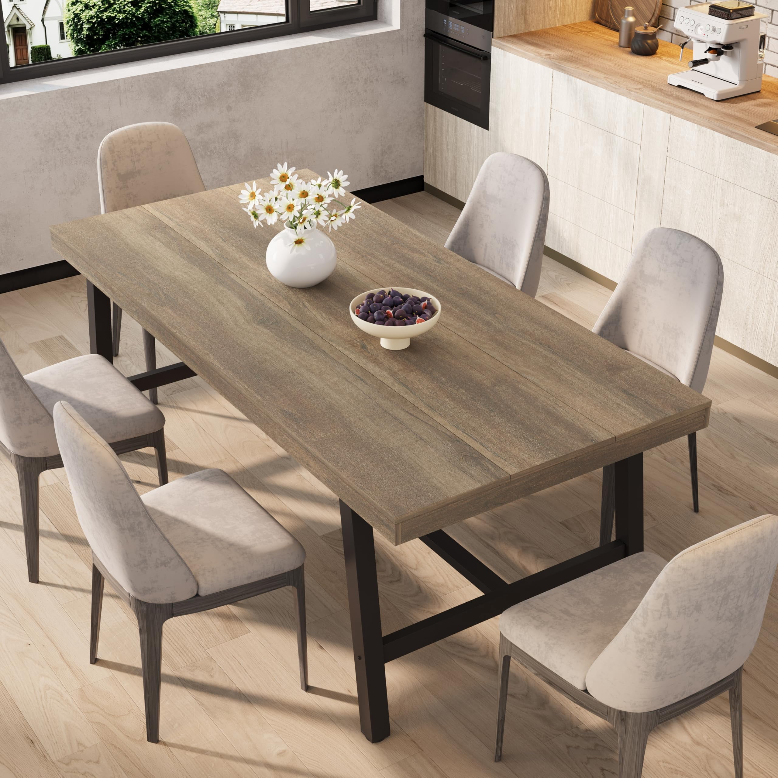 Industrial Dining Table for 6-8 People, 70.87" Long Kitchen Table with Sturdy Metal Frame, Rectangular Counter for Dinner, Kitchen, Dining Room (Pear Wood, 71" Non-extendable)