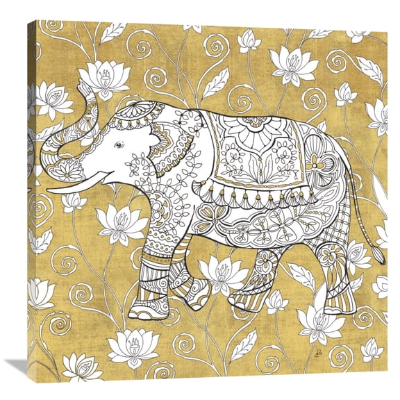 Global Gallery's 'Color my World Elephant II Gold' by Daphne Brissonnet Stretched Canvas Wall Art
