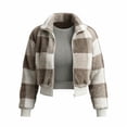thumbnail image 4 of SZJXBUY Cropped Utility Jacket Women Plus Size Cozy Plaid Collared Zip Up Jackets Casual Winter Warm Long Sleeve Coats Outerwear Khaki,XL, 4 of 6