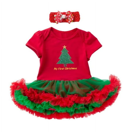 

ZAROYEAX Toddler Girls Christmas Printed Short Sleeve Romper Skirt with Headband 2PC Children s Suit