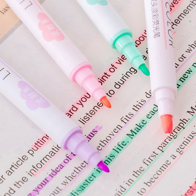 VEAREAR 6/8 Pcs Highlighters Pens Double-line Quick-drying Flower