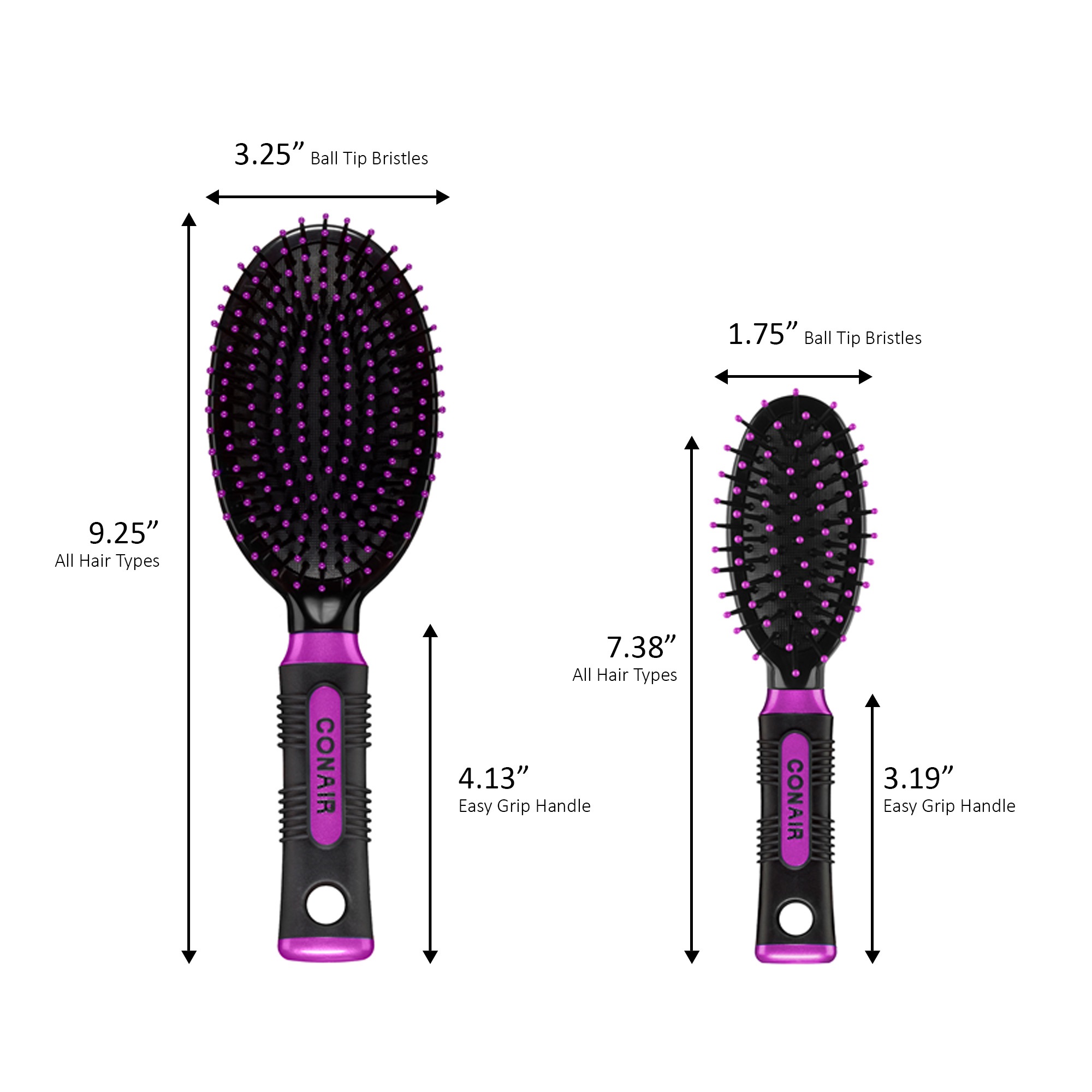 Conair Professional Travel and Full-Size Cushion Hairbrush Set, Colors Vary, 2 Piece Set - image 3 of 8