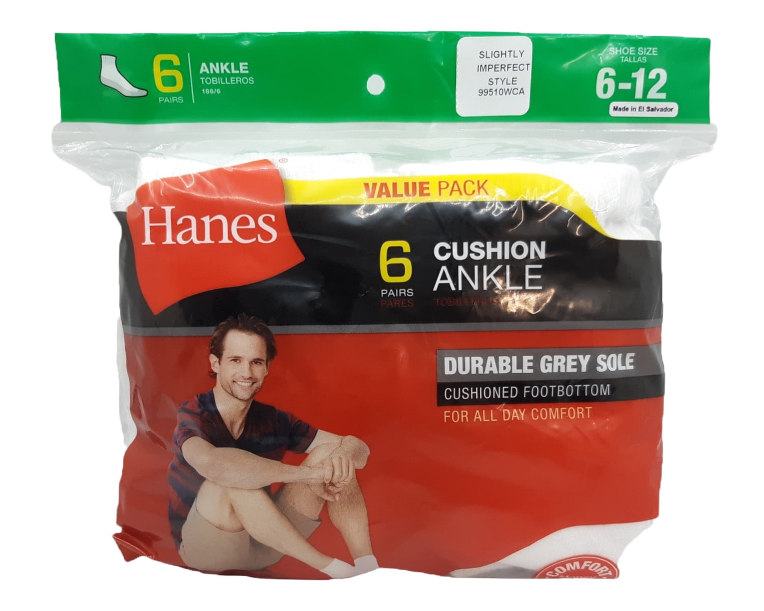 Hanes Cushion White Ankle Socks *SLIGHTLY IMPERFECT*, 6 Pairs, 6-12 ...