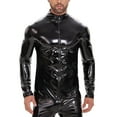 thumbnail image 2 of Men Shiny PVC Leather Shirt, Long Sleeve, Full Zipper, Male Glossy Leather Casual Tops, 2 of 6