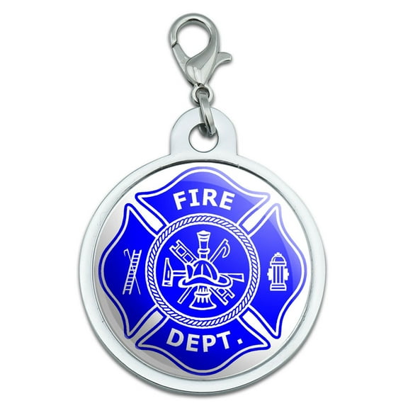 Firefighter Firemen Maltese Cross - Blue Large Metal ID Pet Dog Tag