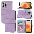 thumbnail image 1 of Funda de cuero PU + TPU con hebilla magnética de rayas en relieve para iPhone 13 Pro Max, con tapa horizontal, soporte, ranura para tarjetas, billetera, marco de fotos y correa, 1 of 5