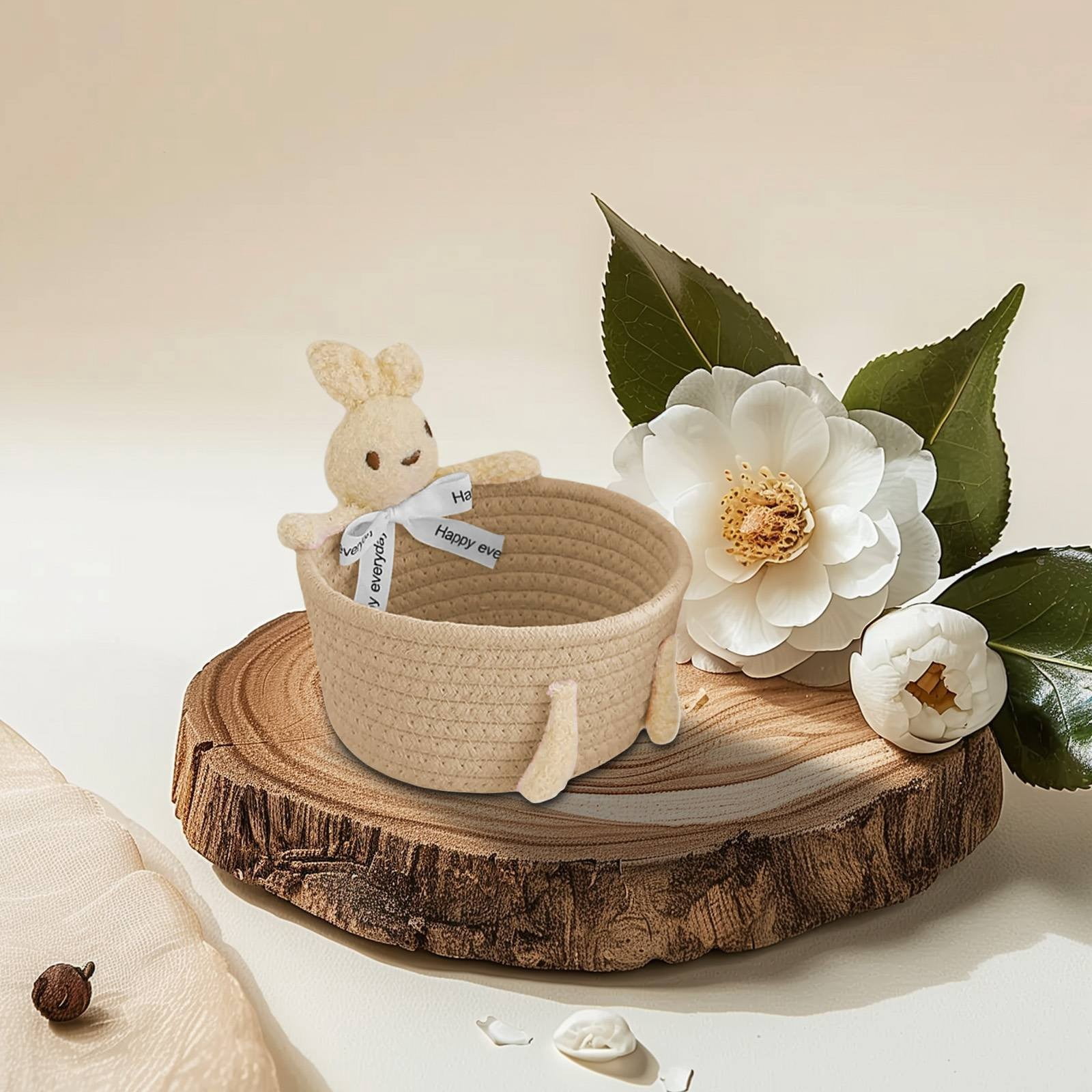 Easter Bunny Basket, Cotton Rope Woven Storage Basket with Bunny Decor, Small Decorative Organizer Bin for Makeup, Toys, Sundries & Home Entryway, 1 Pcs, 7.9x6.7"