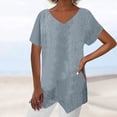thumbnail image 2 of Yyeselk Cotton Linen Blouses for Women Summer Casual Sexy V-Neck Short Sleeves Shirts Fashion Pure Color Asymmetric Hem Tops Tunic Gray L, 2 of 6