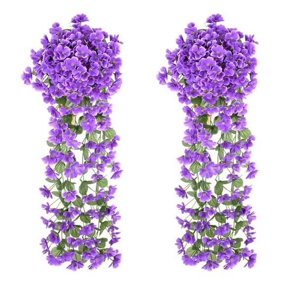 MesaSe 2Pcs-Hanging Flowers Artificial Violet Flower Wall Hanging with Wisteria Basket Home Decor Flowers-4 Colors