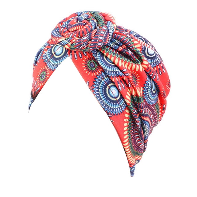 Turbans de Style Bohème pour Femmes Conception Élastique Couvre-Chef Bonnet Plissé Tête de Mort à la Mode Couvre-Chef Tourbillonnant Cercle Rouge