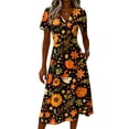 thumbnail image 4 of Womens Halloween Dress Spider Short Sleeve Ghost Cute Wedding Guest Dress Skeleton V Neck Vintage Wrap Dresses 3XL, 4 of 5