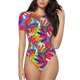 thumbnail image 1 of Balery Colorful Bananas Body de cuello redondo de manga corta para mujer Tops de manga corta Tops básicos-Small, 1 of 7