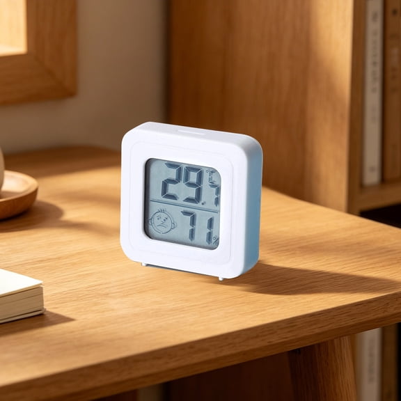 White Digital Indoor Thermometer with Compact Display, Battery-Powered