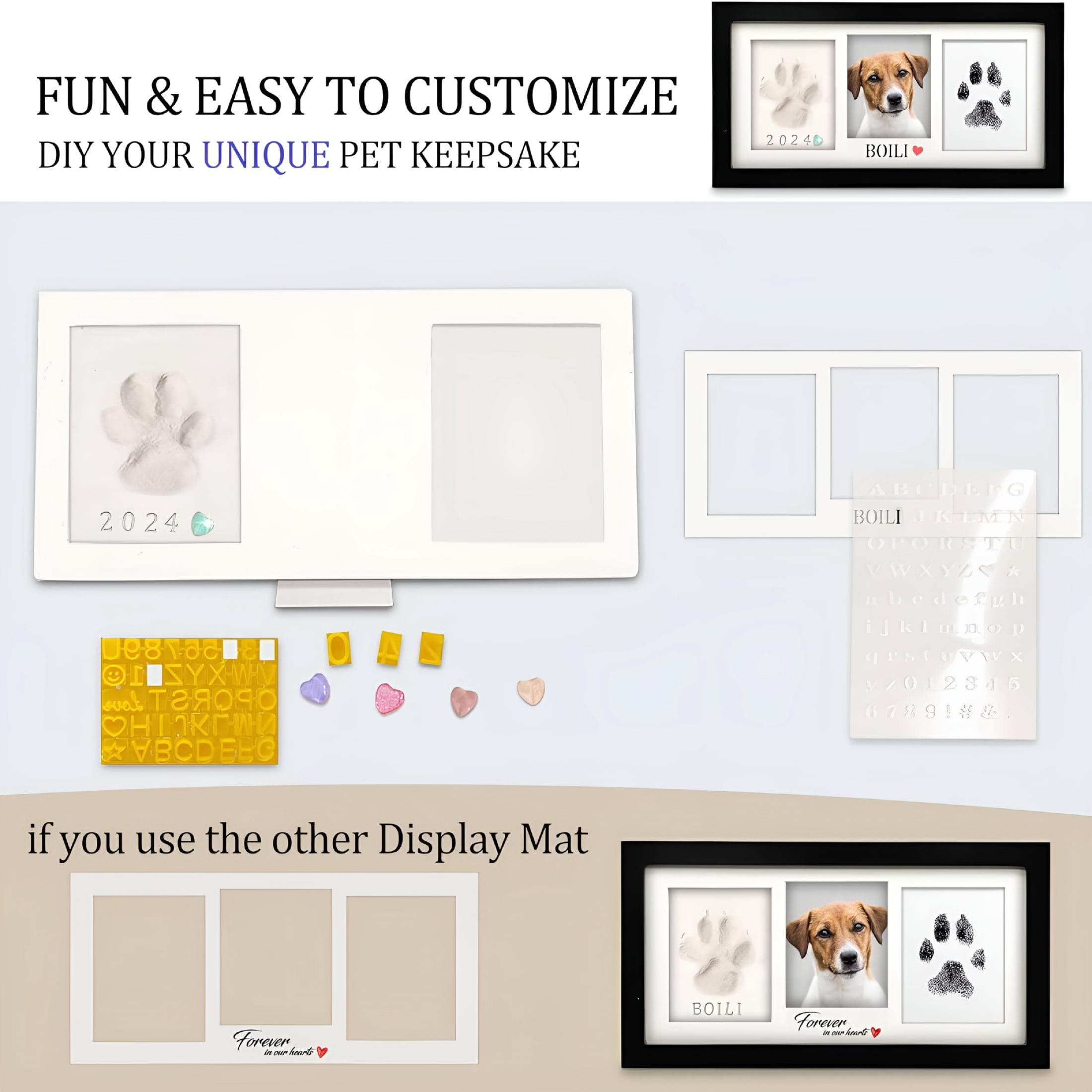 CCOCC Paw Print Frame Kit,Dog/Cat Paw Print Kit,Soft Pawprint Clay&Clean Touch Ink Pad,Pet Paw Print Impression Kit with Customization Tool,Wooden Pet Memorial Frame,Diy Dog Lover Gifts