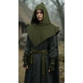 thumbnail image 3 of Medieval Viking Hooded Cowl Cape Triangle Cloak, Pointed Hem Adult Halloween Cosplay Costume, 3 of 7