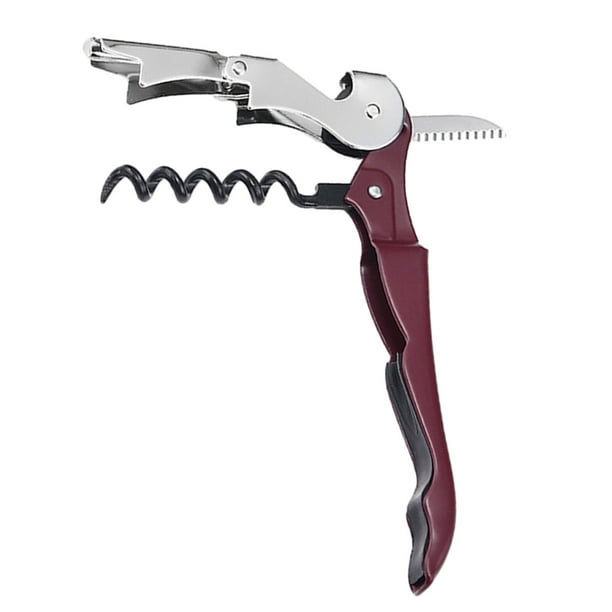 Sacacorchos manual de doble bisagra para camareros y bármanes. Llave de servicio de acero inoxidable resistente con cortador de cápsulas. Abrebotellas para uso doméstico, en cocina, bar o