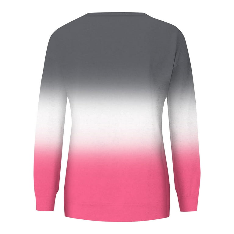 haneshirts Women's Hot Pink Size XL Ombre Crewneck Sweatshirt