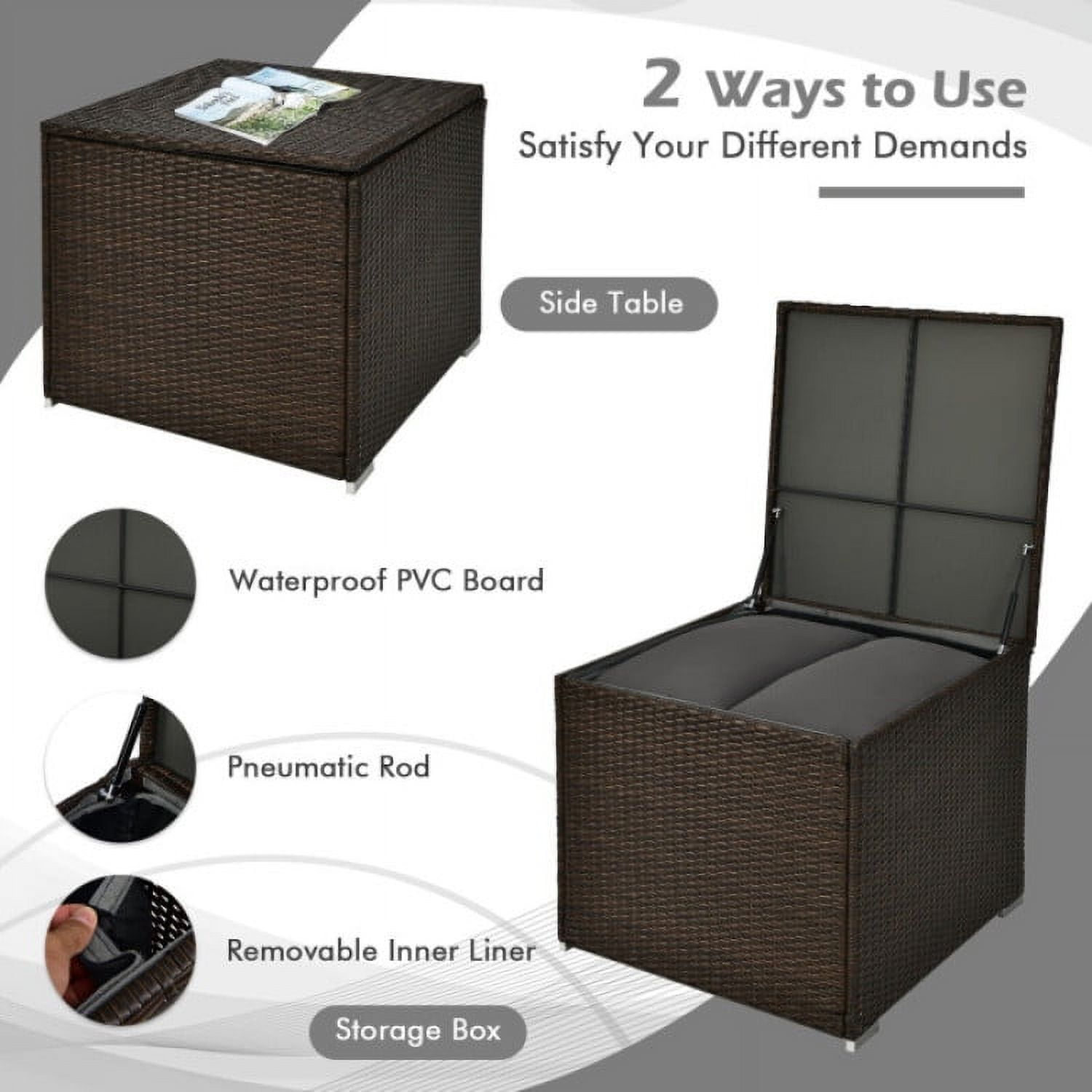 Aimee Lii 4 Pieces Patio Rattan Cushioned Furniture Set with Armrest and Storage Box, Outdoor Patio Set, Brown