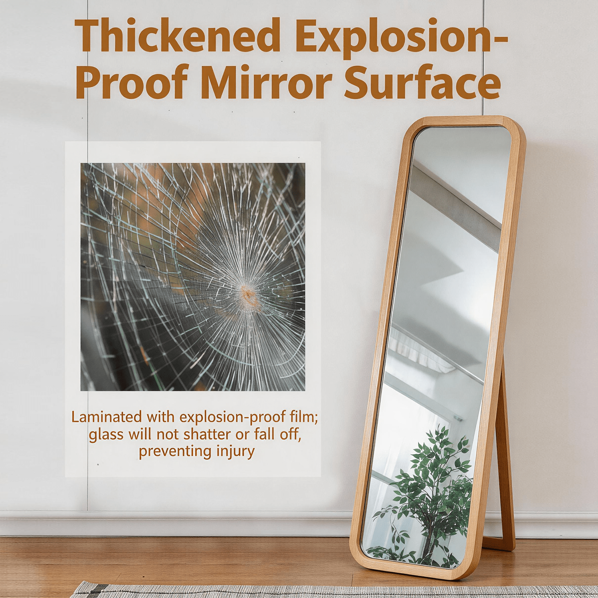 Solid Beech Wood Full Length Mirror with Stand, Freestanding Floor Mirror and Dressing Mirror for Bedroom Living Room, Natural Wood Wash
