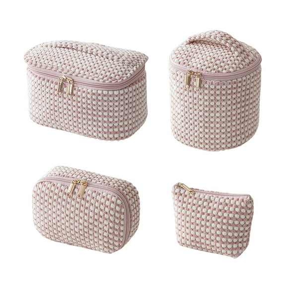 Btomtd 4pcs Travel Makeup Bag Set in Velvet Corduroy Material, Portable Toiletry Bag with Large Opening, Cosmetic Storage Bags for Multi Purpose Organization, 4L, White