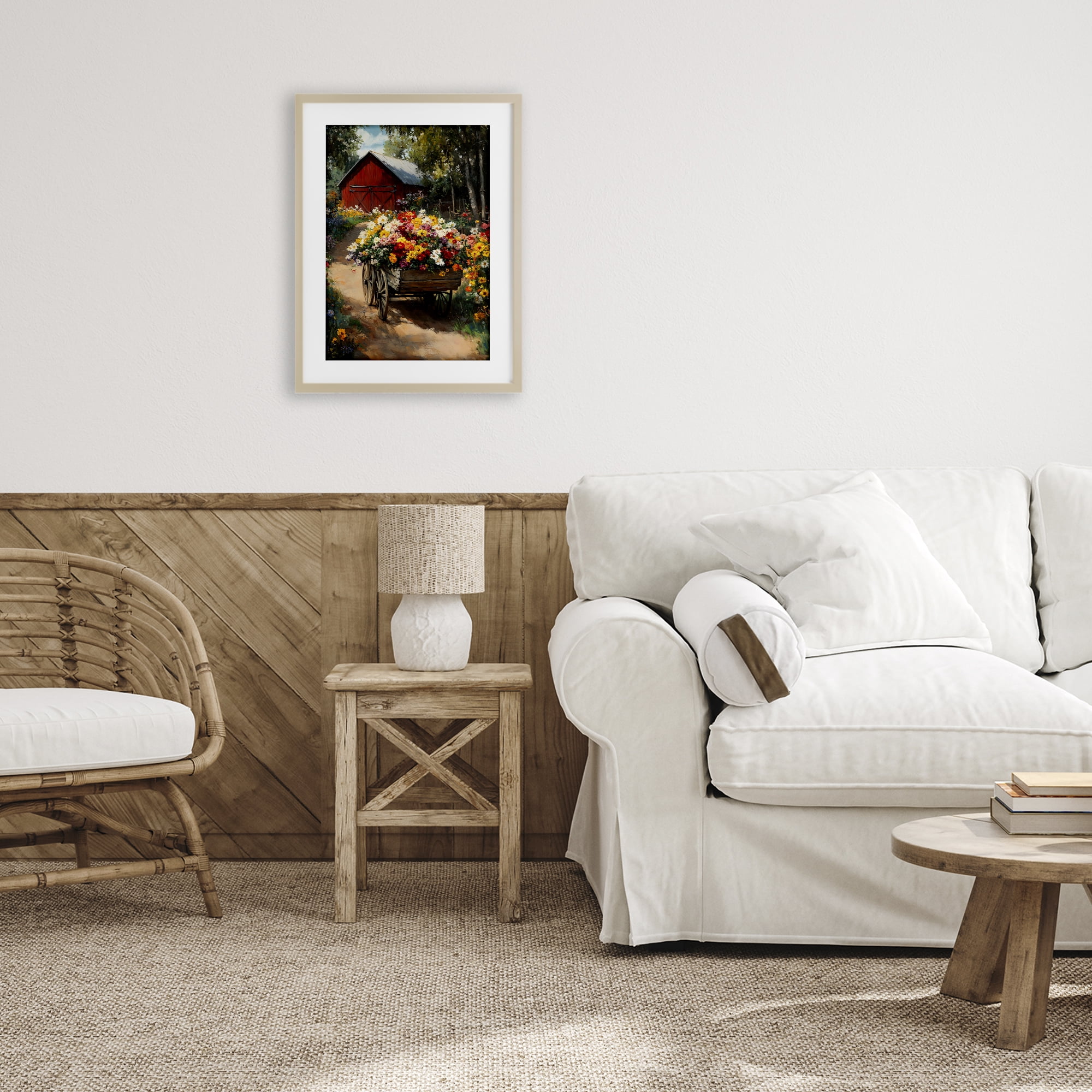 Stupell Industries Floral Wagon in Summer Garden Birch Framed Print Under Glass, design by Franklyn Gregory