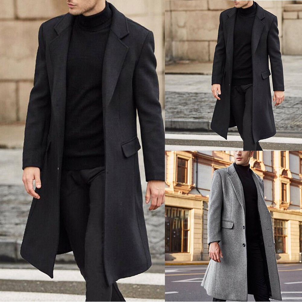 BUYISI Men Winter Overcoat Slim Fit Outwear Elegant Warm Long Jacket ...