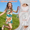 thumbnail image 5 of ZIATUBLES Vintage Hippie Floral Print Girls Romper Summer Casual Ruffle Trim Round Neck Short Jumpsuit Elastic Waist Kids One-Piece Playsuit with Pockets for 11-12 Y, 5 of 6
