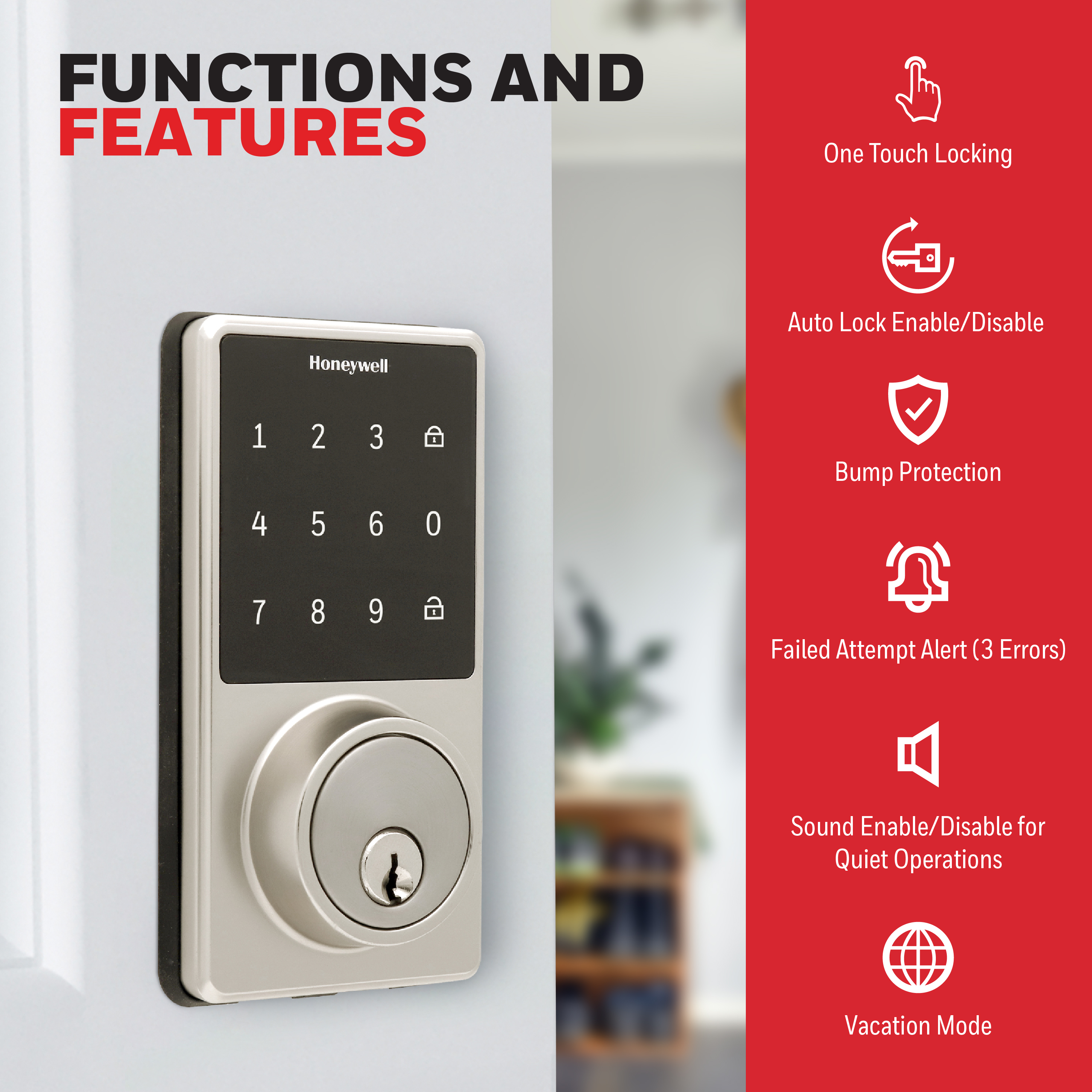 Honeywell Door Locks, Electronic Deadbolt with Touchscreen in Satin Nickel,  8733500