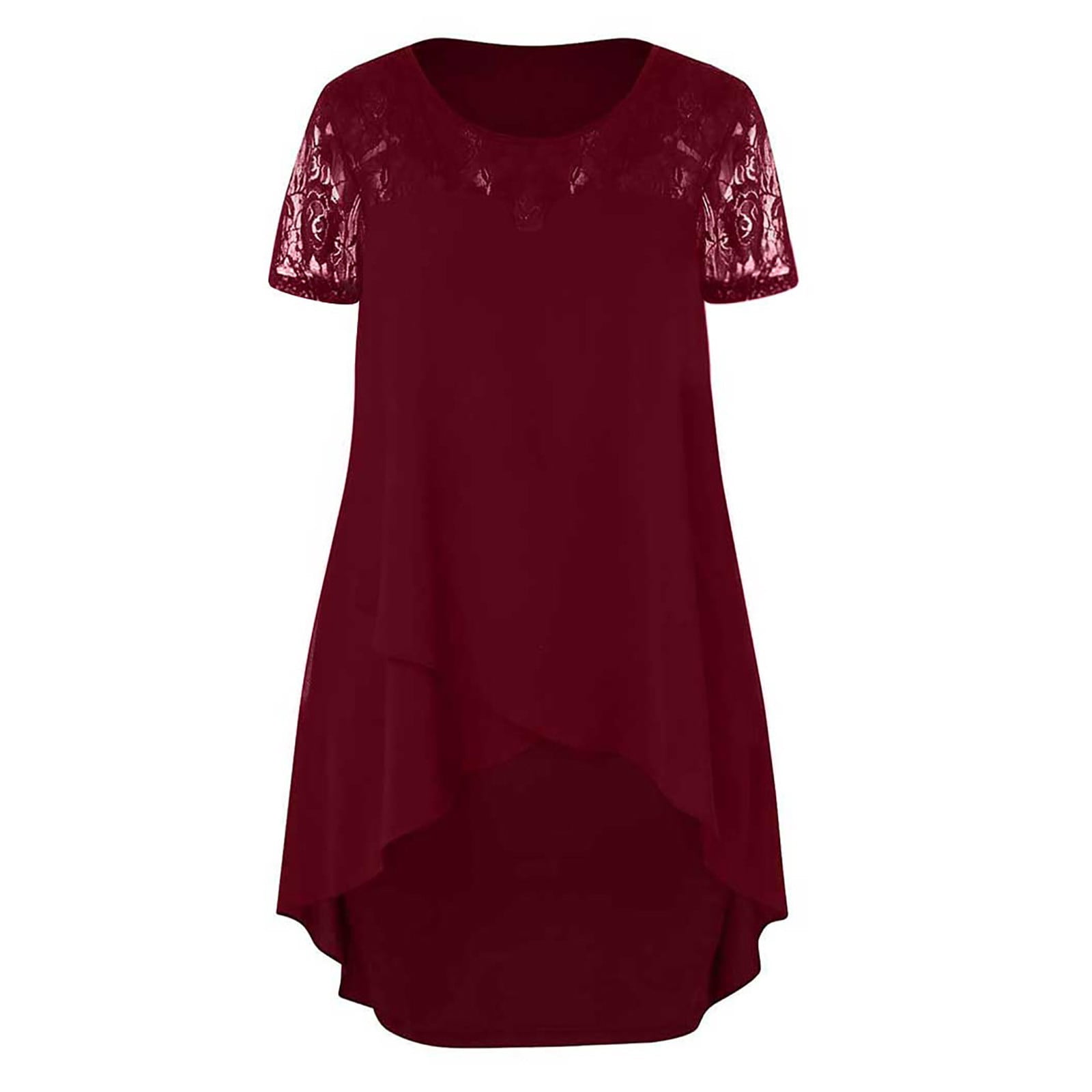 Plus Size Lace Dresses for Women Lace Short Sleeve Crewneck Elegant Mini  Dress Swing High Low Hem Sheer Layered Loose Sundress - Walmart.com