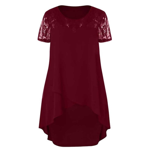 Plus Size Lace Dresses for Women Lace Short Sleeve Crewneck Elegant Mini  Dress Swing High Low Hem Sheer Layered Loose Sundress - Walmart Business  Supplies
