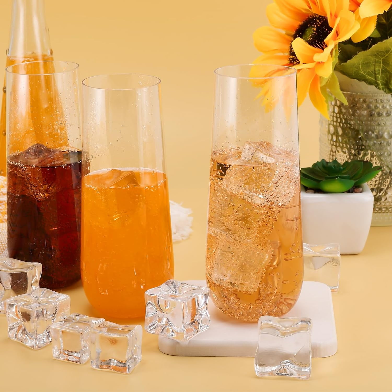 24 Pack Plastic Champagne Flutes,9 Oz Stemless Champagne Flutes,Disposable Clear Plastic Toasting Glasses,Mimosa Glasses for Wedding, Birthday, Parties and Easter